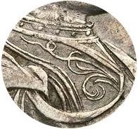 Деталь монеты 1 рубль 1719 года OK-L арабески на груди