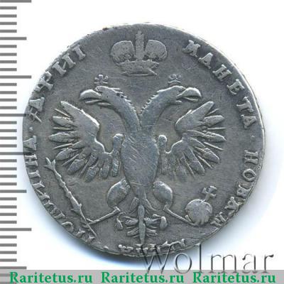 Реверс монеты полтина 1718 года  грубый портрет, большая корона