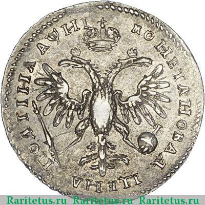 Реверс монеты полтина 1718 года L арабески на груди