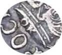 Деталь монеты полтина 1718 года OK арабески на груди