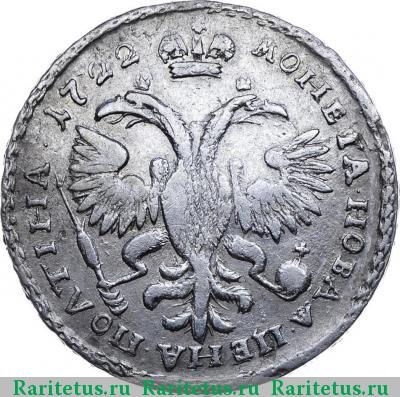 Реверс монеты полтина 1722 года  год цифрами, точка