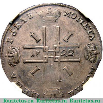 Реверс монеты 1 рубль 1722 года  ВСЕРОССИIСКИI, Красный