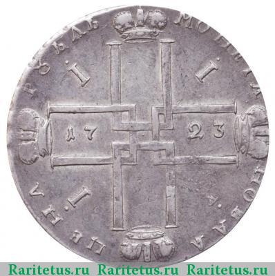 Реверс монеты 1 рубль 1723 года OK средний крест, точка