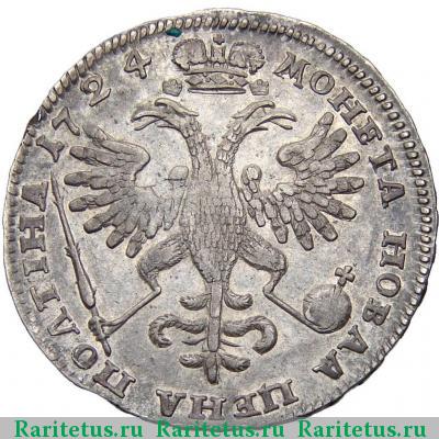 Реверс монеты полтина 1724 года  портрет разделяет