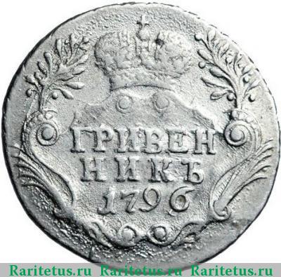 Реверс монеты гривенник 1796 года СПБ 
