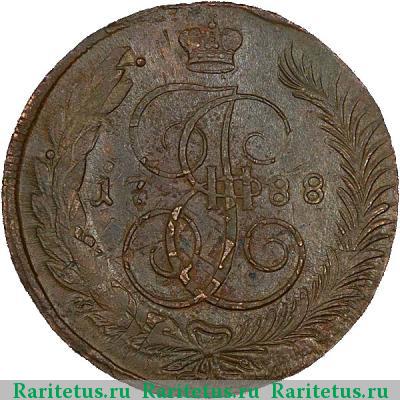 Реверс монеты 5 копеек 1788 года ММ буквы по сторонам