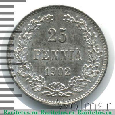 Реверс монеты 25 пенни (pennia) 1902 года L 