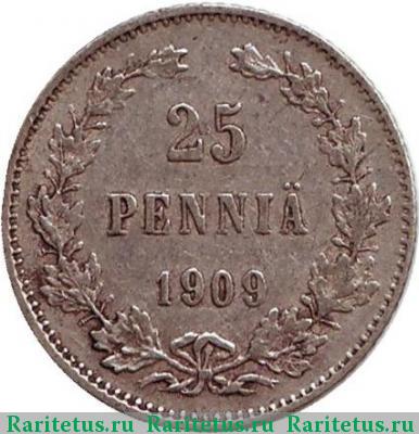 Реверс монеты 25 пенни (pennia) 1909 года L 