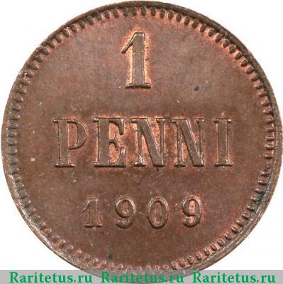 Реверс монеты 1 пенни (penni) 1909 года  