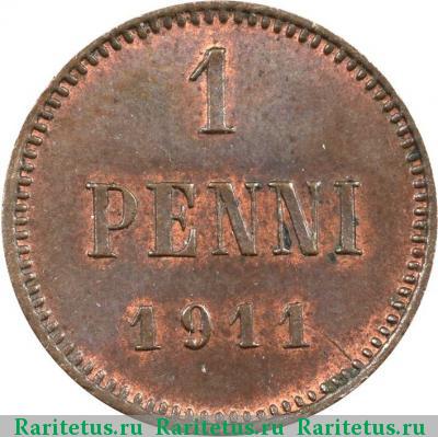 Реверс монеты 1 пенни (penni) 1911 года  