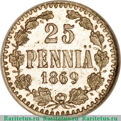 Реверс монеты 25 пенни (pennia) 1869 года S 