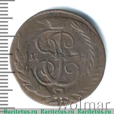 Реверс монеты 1 копейка 1788 года  гурт сетчатый