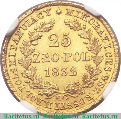 Реверс монеты 25 злотых (zlotych) 1832 года KG 