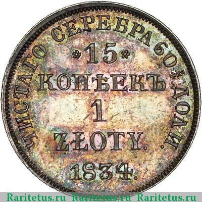 Реверс монеты 15 копеек - 1 злотый 1834 года НГ 