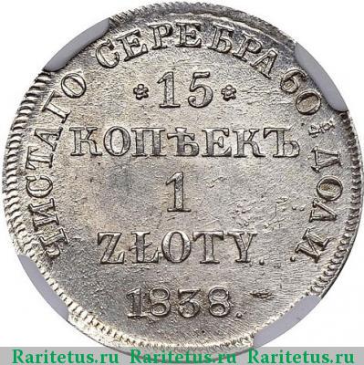 Реверс монеты 15 копеек - 1 злотый 1838 года НГ 