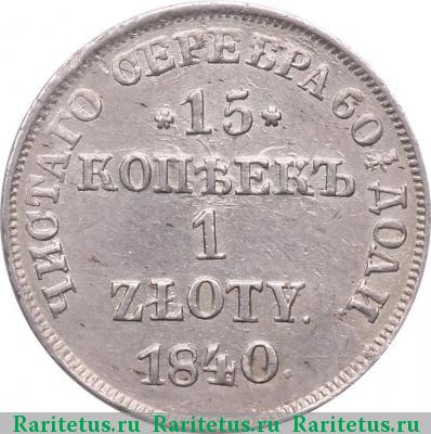 Реверс монеты 15 копеек - 1 злотый 1840 года НГ 