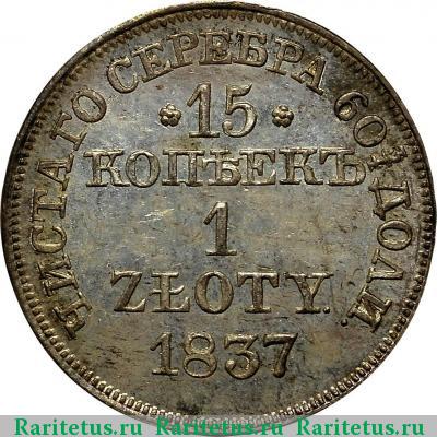 Реверс монеты 15 копеек - 1 злотый 1837 года MW св. Георгий меньше